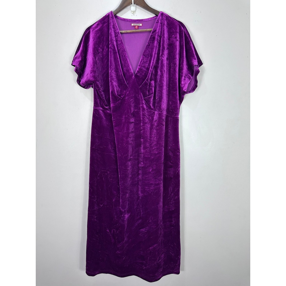 Joe Browns Velvet Dress Women 20W Purple V-Neck Short Sleeve Midi Party Cocktail